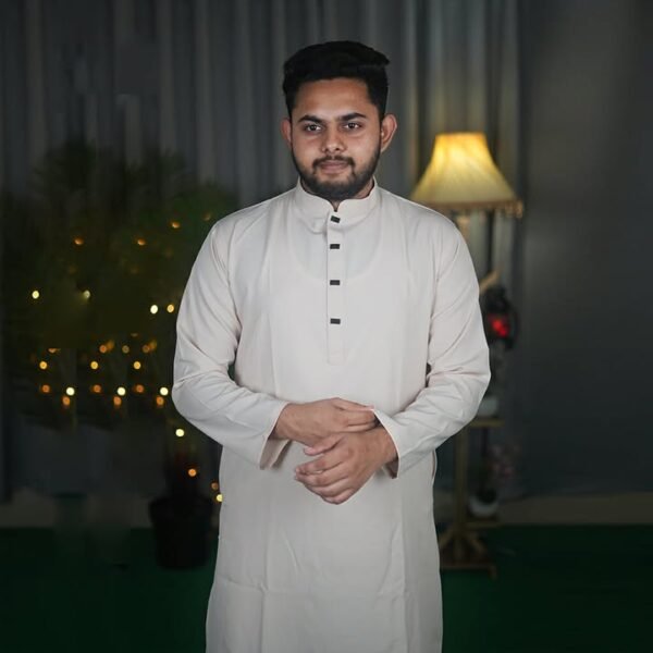 ক্রিম কালার প্রিমিয়াম মাইক্রোস্টিজ সলিড পাঞ্জাবি