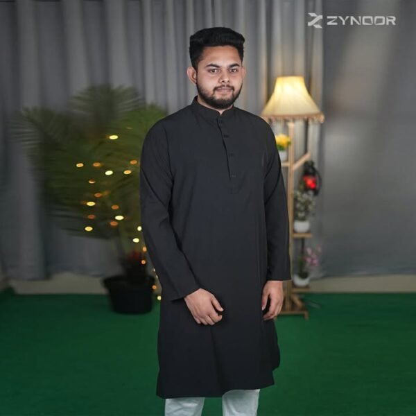ব্ল্যাক কালার প্রিমিয়াম মাইক্রোস্টিজ সলিড পাঞ্জাবি