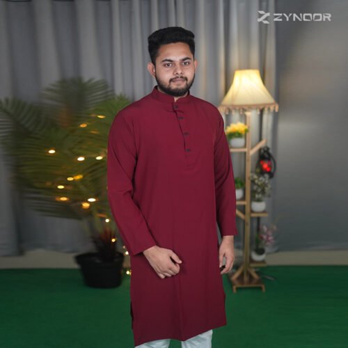 Zynoor Premium Microstitch Solid Panjabi – Maroon