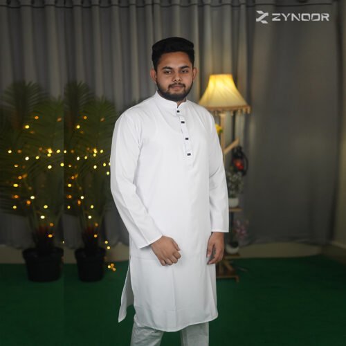 Zynoor White Microstitch Panjabi - Full Front