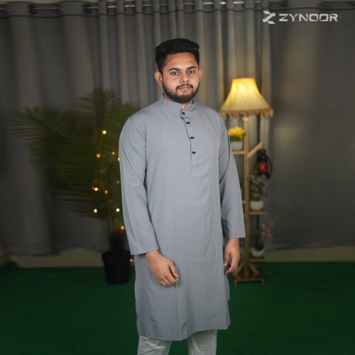 Zynoor Ash Microstitch Panjabi - Front Look