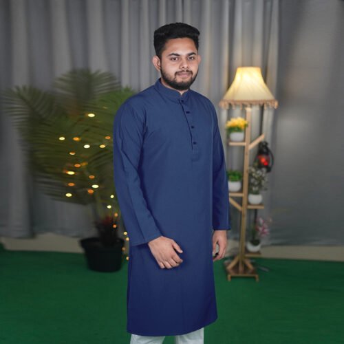 Zynoor Premium Microstitch Solid Panjabi – Navy Blue
