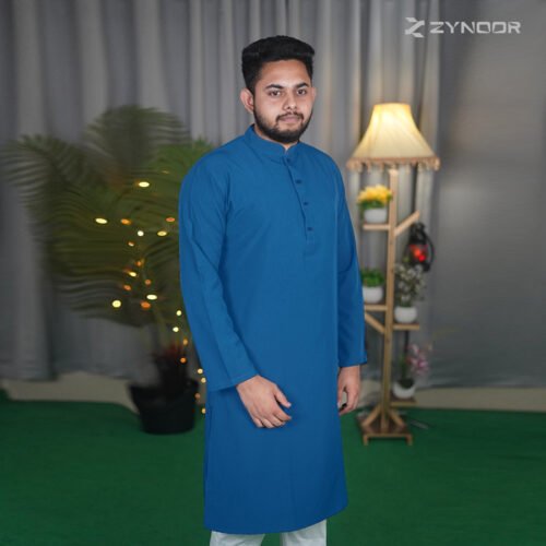 Zynoor Premium Microstitch Solid Panjabi – Petrol Blue - Image 2