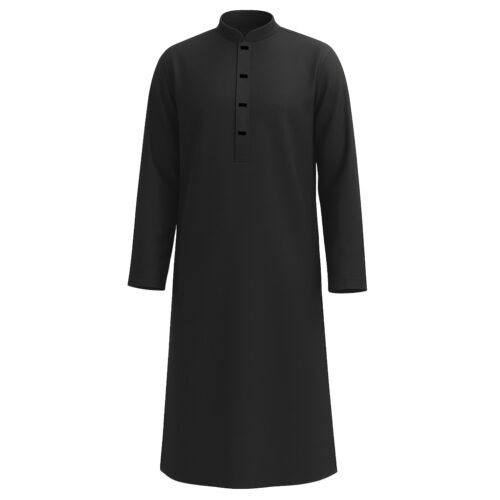 Zynoor Premium Microstitch Solid Panjabi – Black