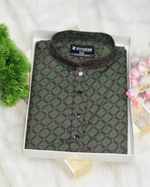 Zynoor Premium Jacket Print Cotton Panjabi (Olive) – Code: 401 - Image 2