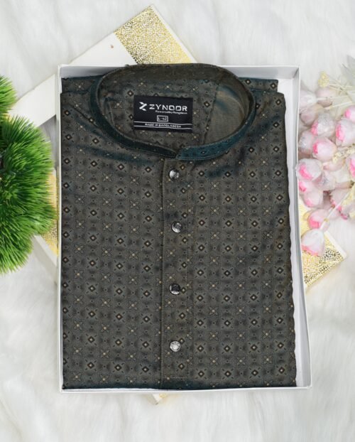 Zynoor Premium Jacket Print Cotton Panjabi (Olive) – Code: 402