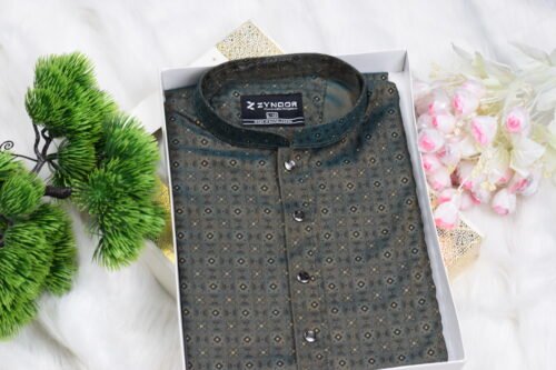 Zynoor Premium Jacket Print Cotton Panjabi (Olive) – Code: 402 - Image 4
