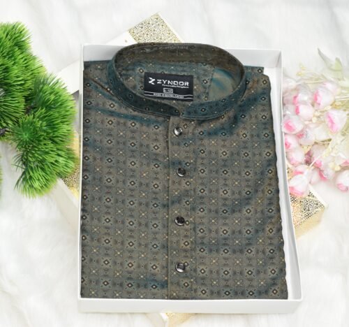 Zynoor Premium Jacket Print Cotton Panjabi (Olive) – Code: 402 - Image 3