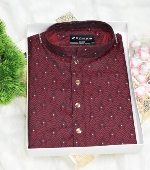 Zynoor Premium Jacket Print Cotton Panjabi (Maroon) – Code: 403 - Image 2