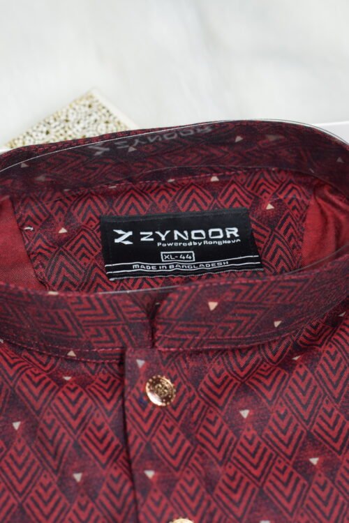 Zynoor Premium Jacket Print Cotton Panjabi (Maroon) – Code: 403 - Image 3