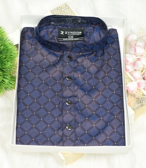 Zynoor Premium Jacket Print Cotton Panjabi (Purple Blue) – Code: 404