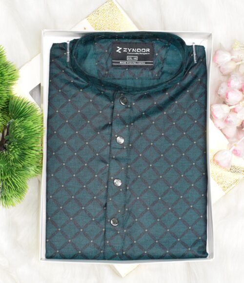 Zynoor Premium Jacket Print Cotton Panjabi (Dark Green) – Code: 405