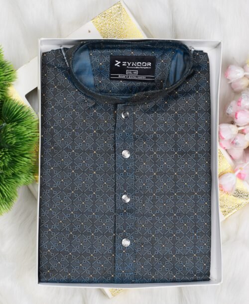 Zynoor Premium Jacket Print Cotton Panjabi (Sea Green) – Code: 406 - Image 7