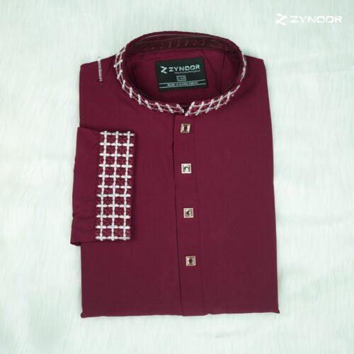 Zynoor China Micro Stitch Panjabi with Star Embroidery (Maroon) - Image 8
