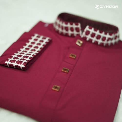 Zynoor China Micro Stitch Panjabi with Star Embroidery (Maroon) - Image 4