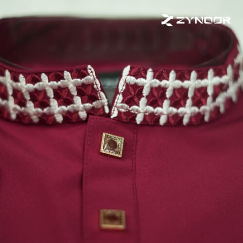 Zynoor China Micro Stitch Panjabi with Star Embroidery (Maroon) - Image 3