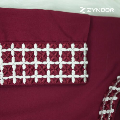 Zynoor China Micro Stitch Panjabi with Star Embroidery (Maroon) - Image 7
