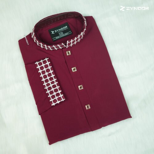 Zynoor China Micro Stitch Panjabi with Star Embroidery (Maroon) - Image 6