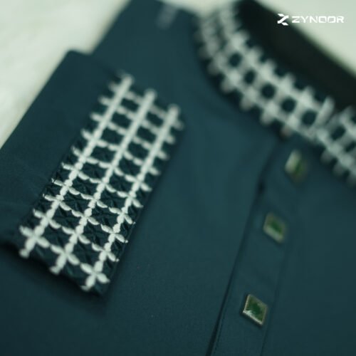 Zynoor China Micro Stitch Panjabi with Star Embroidery (DarkGreen) - Image 3