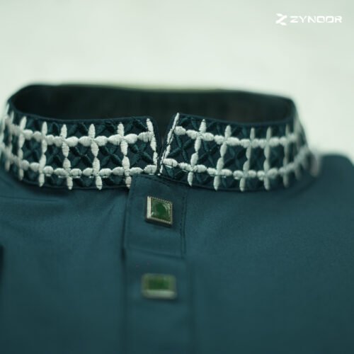 Zynoor China Micro Stitch Panjabi with Star Embroidery (DarkGreen) - Image 5