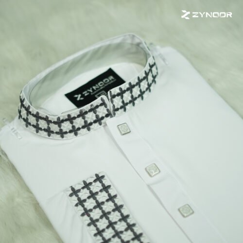 Zynoor China Micro Stitch Panjabi with Star Embroidery (White) - Image 2