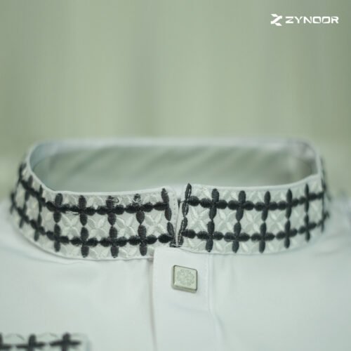 Zynoor China Micro Stitch Panjabi with Star Embroidery (White) - Image 4