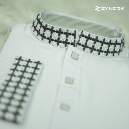 Zynoor China Micro Stitch Panjabi with Star Embroidery (White) - Image 6