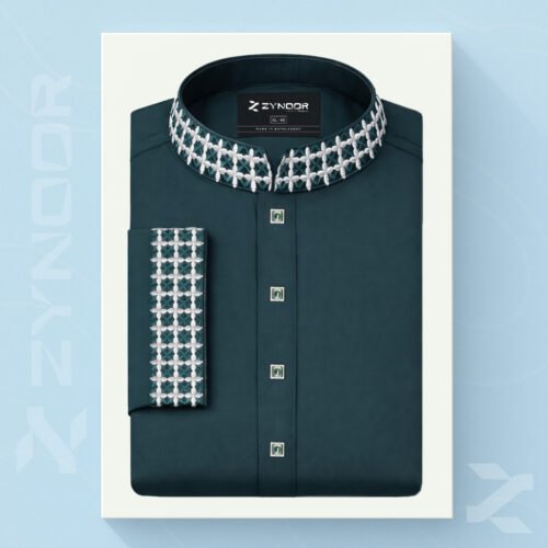 Zynoor China Micro Stitch Panjabi with Star Embroidery (DarkGreen)