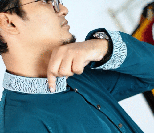 Zynoor China Micro Stitch Panjabi with Elegant Embroidery (Dark Green) - Image 4