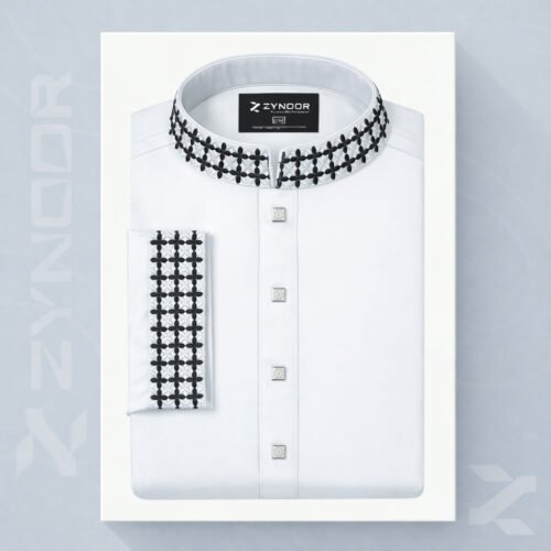 Zynoor China Micro Stitch Panjabi with Star Embroidery (White)