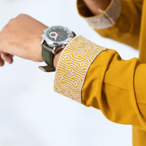 Zynoor China Micro Stitch Panjabi with Elegant Embroidery (Mustard Yellow) - Image 2