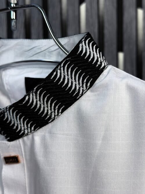Smart Cotton Embroidery Panjabi – White (Black Embroidery) - Image 4