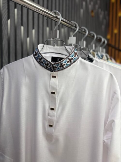 Smart Cotton Embroidery Panjabi – White - Image 3