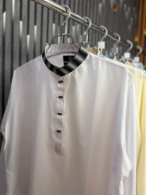 Smart Cotton Embroidery Panjabi – White (Black Embroidery) - Image 6