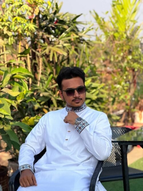 Smart Cotton Embroidery Panjabi – White