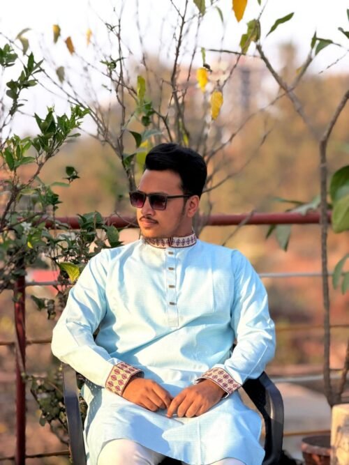 Smart Cotton Embroidery Panjabi – SKY - Image 2